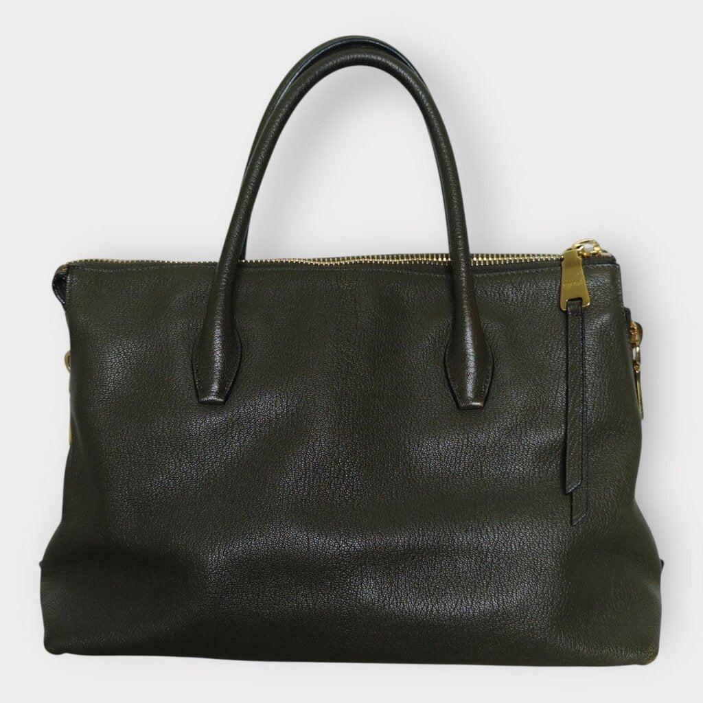 Khaki Leather & Gold Hardware Madras Bag