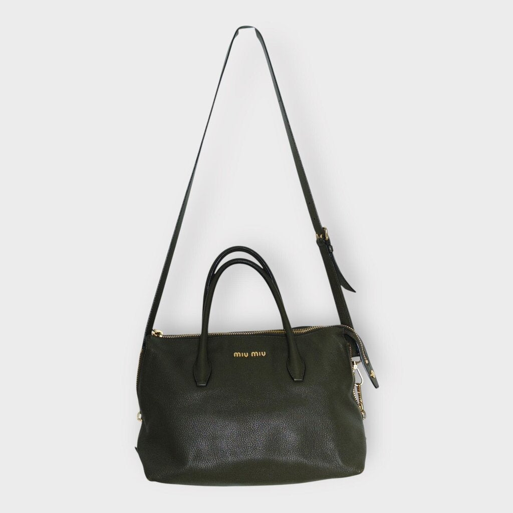 Khaki Leather & Gold Hardware Madras Bag