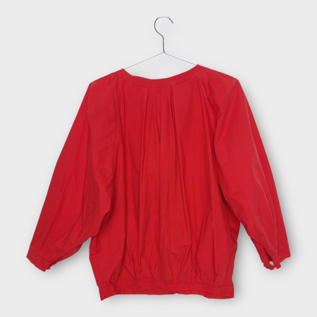 Red Raw Hem Cotton Smock Top
