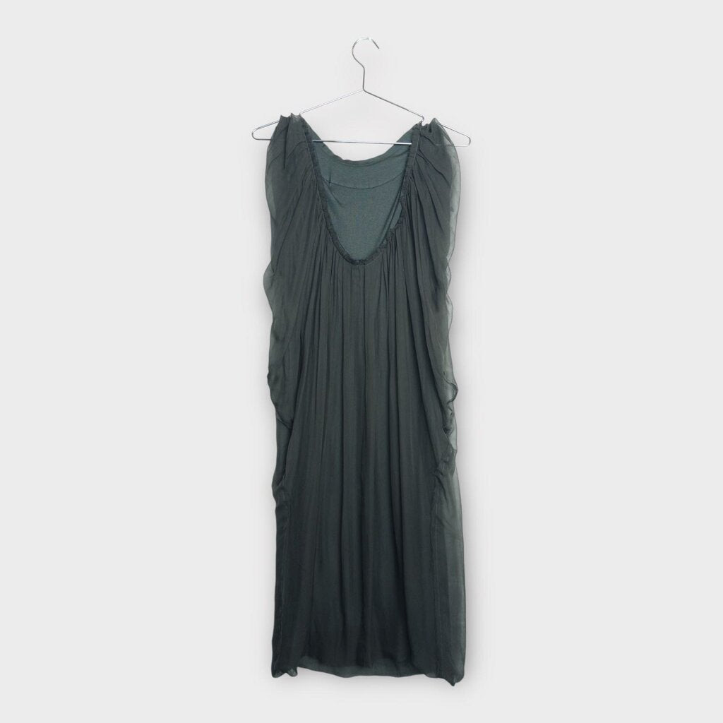 Grey Silk Florette Draped Dress