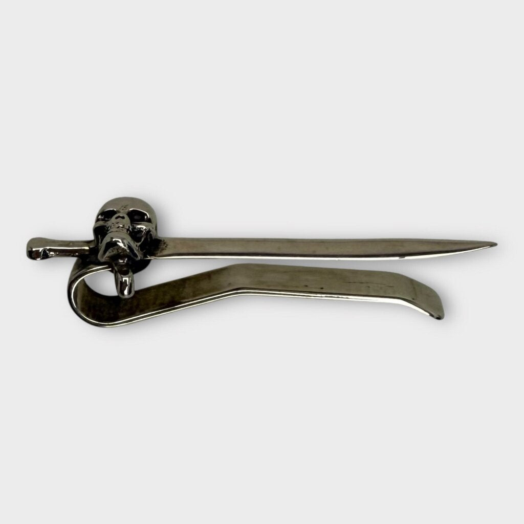 Skull & Sword Silver-Tone Brass Tie Clip