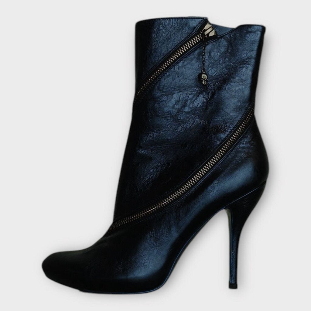 Navy Metallic Zip Detail Ankle Boot