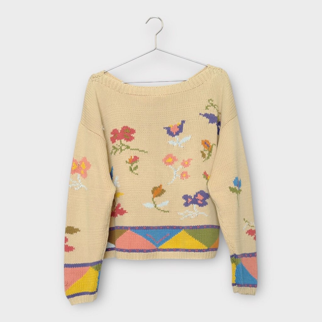 Beige & Floral Hand Knit Jumper