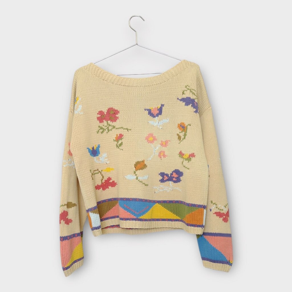 Beige & Floral Hand Knit Jumper