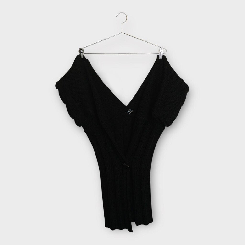 Black Wool Crop Off Shoulder Knit
