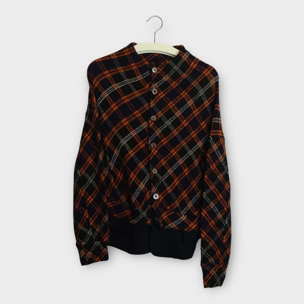 Black & Orange Plaid Knit Cardigan