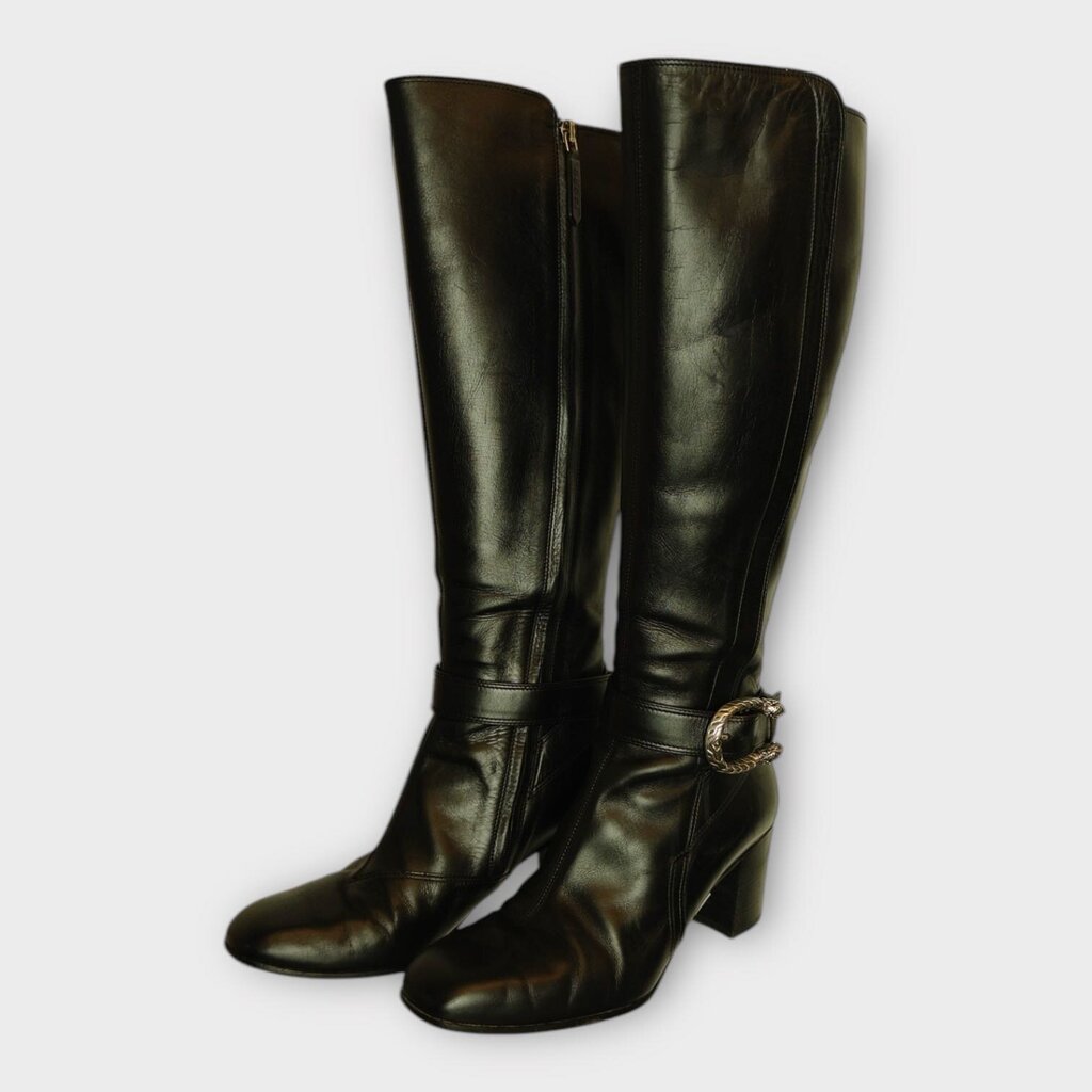 Black Leather Dionysus Knee High Boot