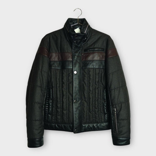 Grey Wool & Leather Zip Up Jacket