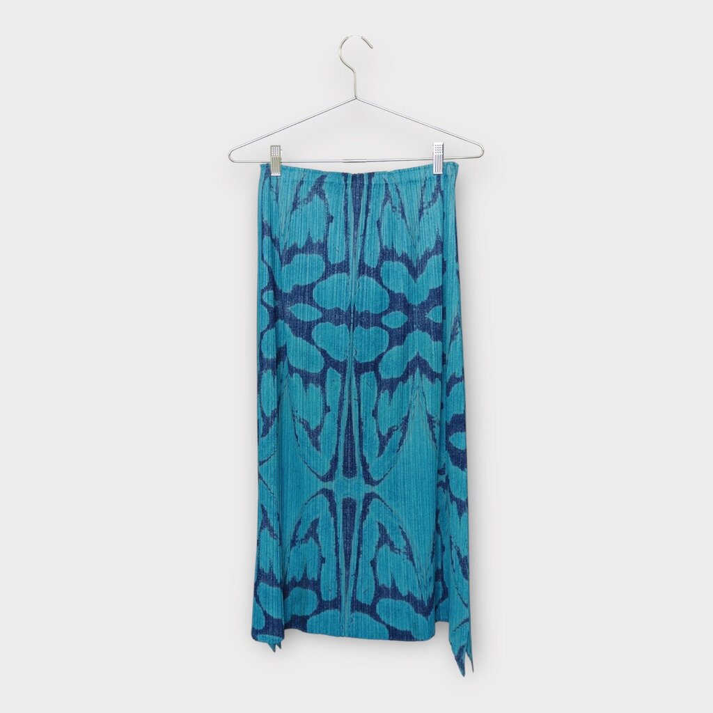 Blue Navy Print Midi Skirt