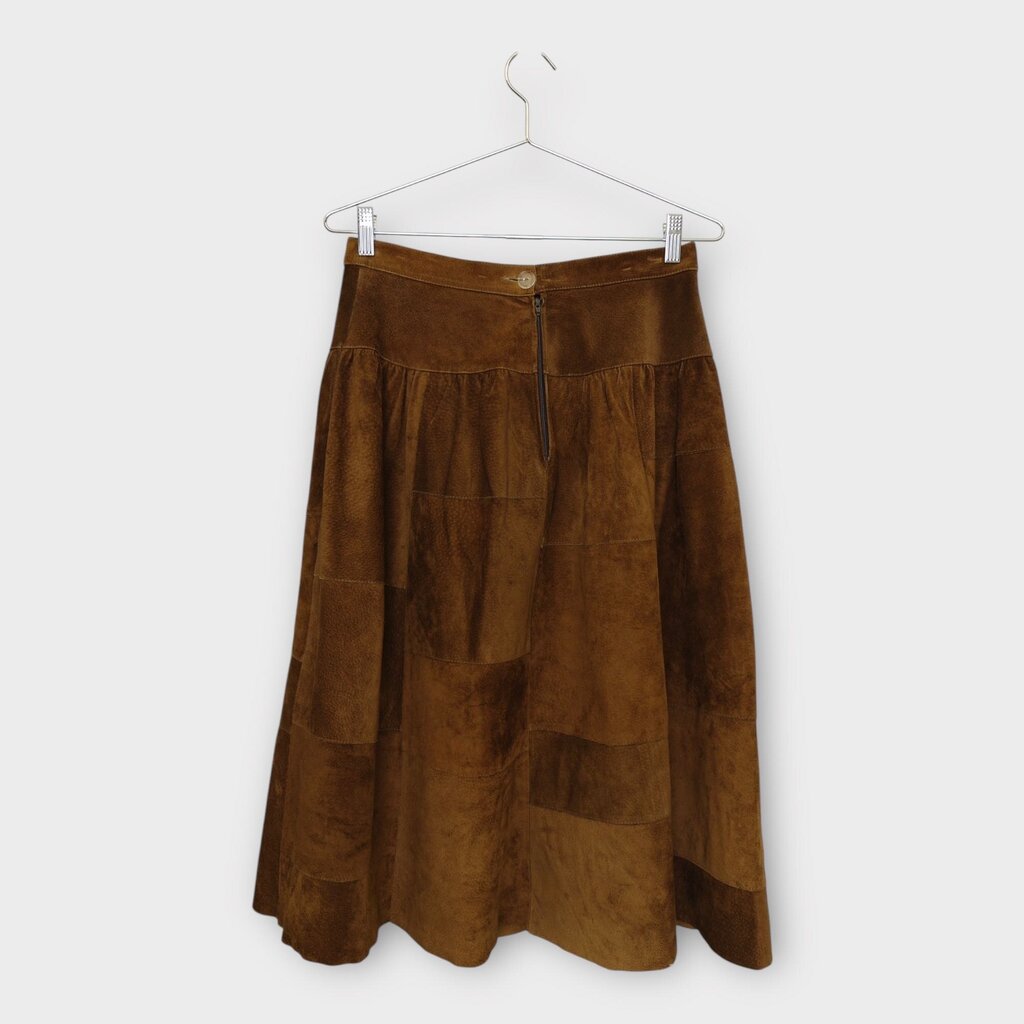 Brown Suede Panelled Midi Skirt