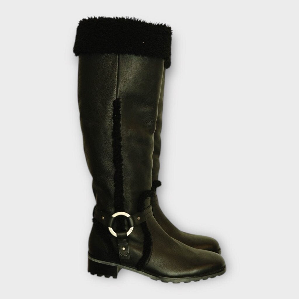 Black Leather Shearling Boots