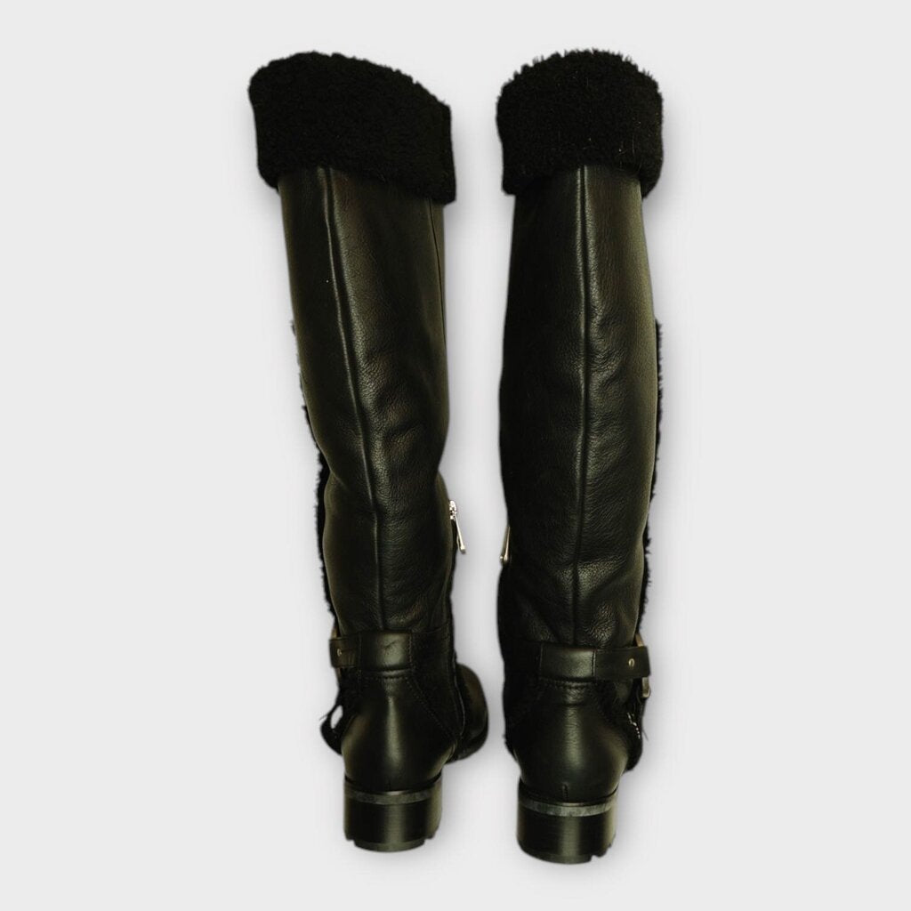 Black Leather Shearling Boots