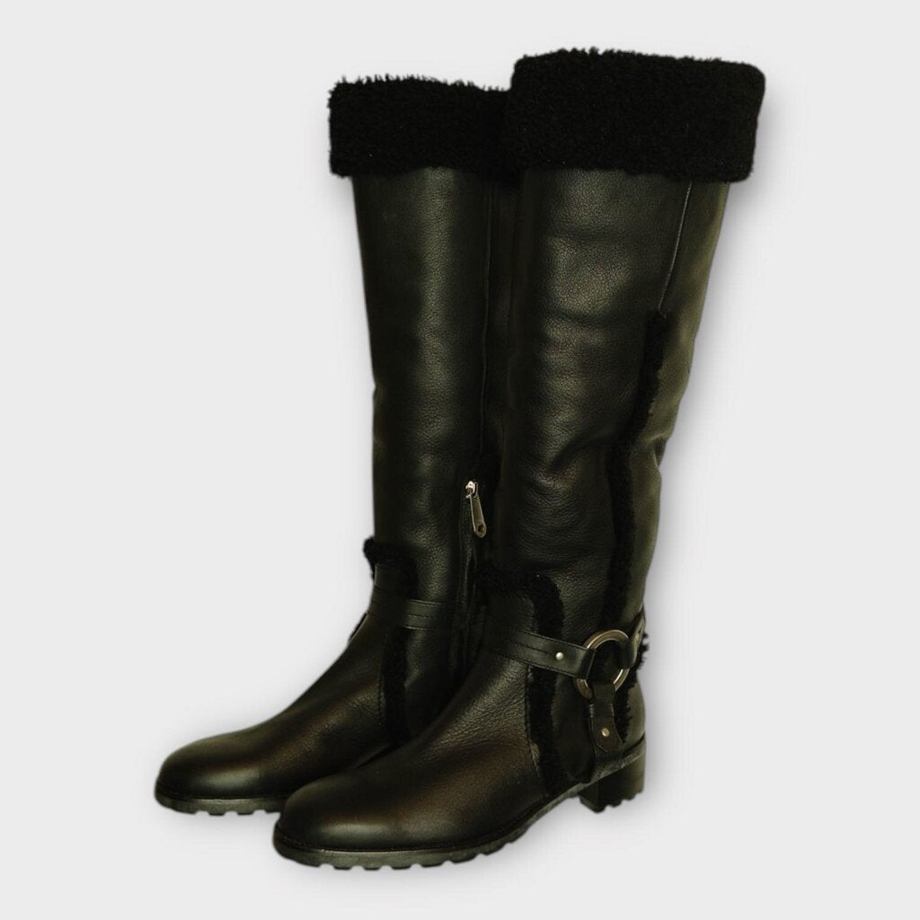 Black Leather Shearling Boots