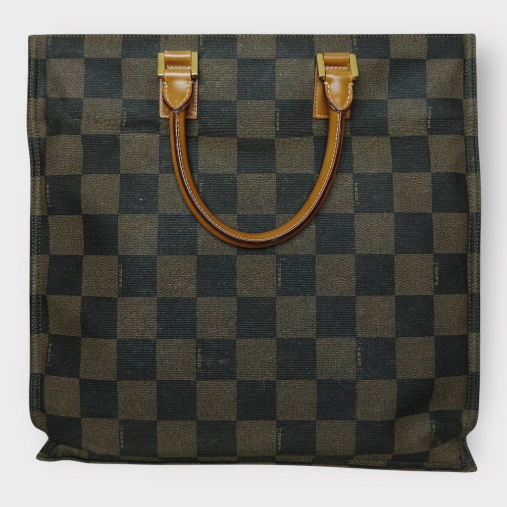 Brown Check Square Tote