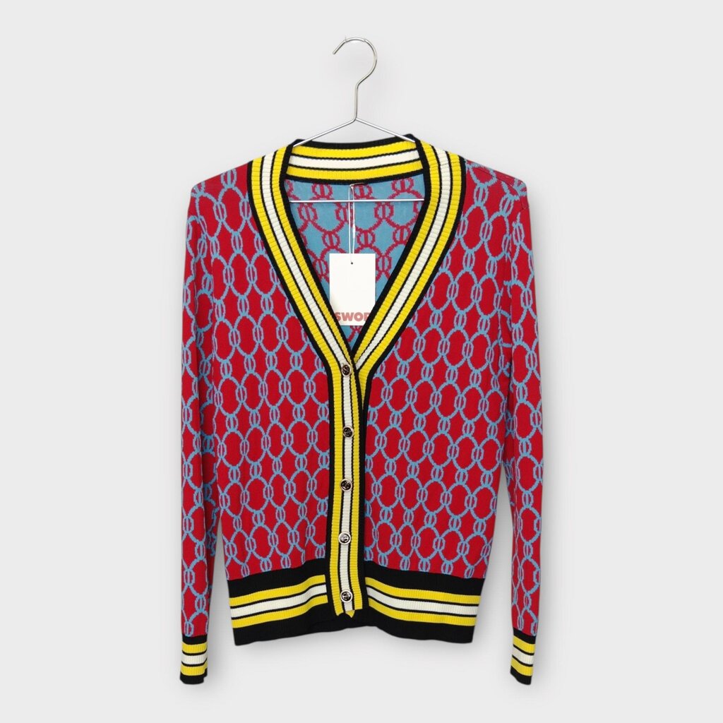 Red & Blue Monogram Print Cardigan