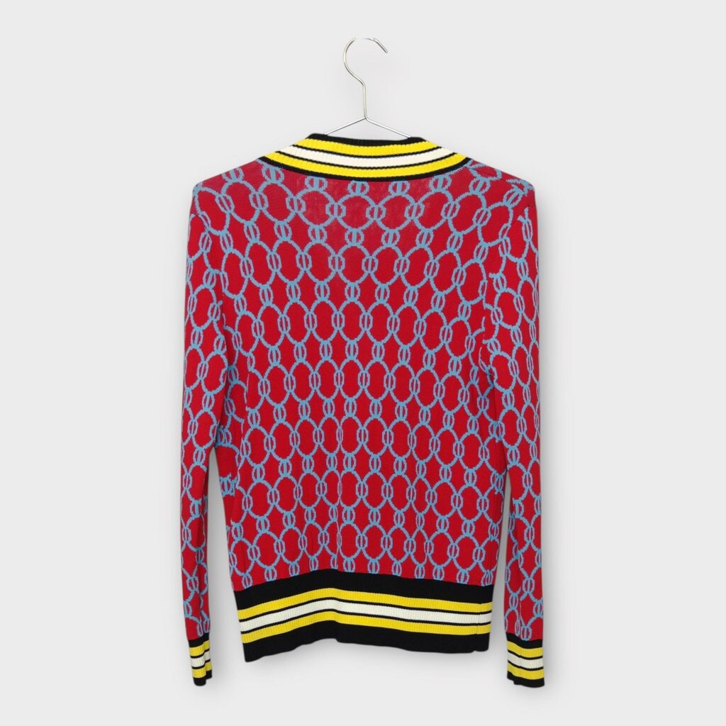 Red & Blue Monogram Print Cardigan