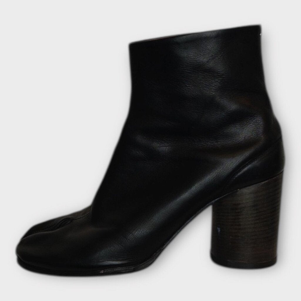 Black Leather Tabi Ankle Boots