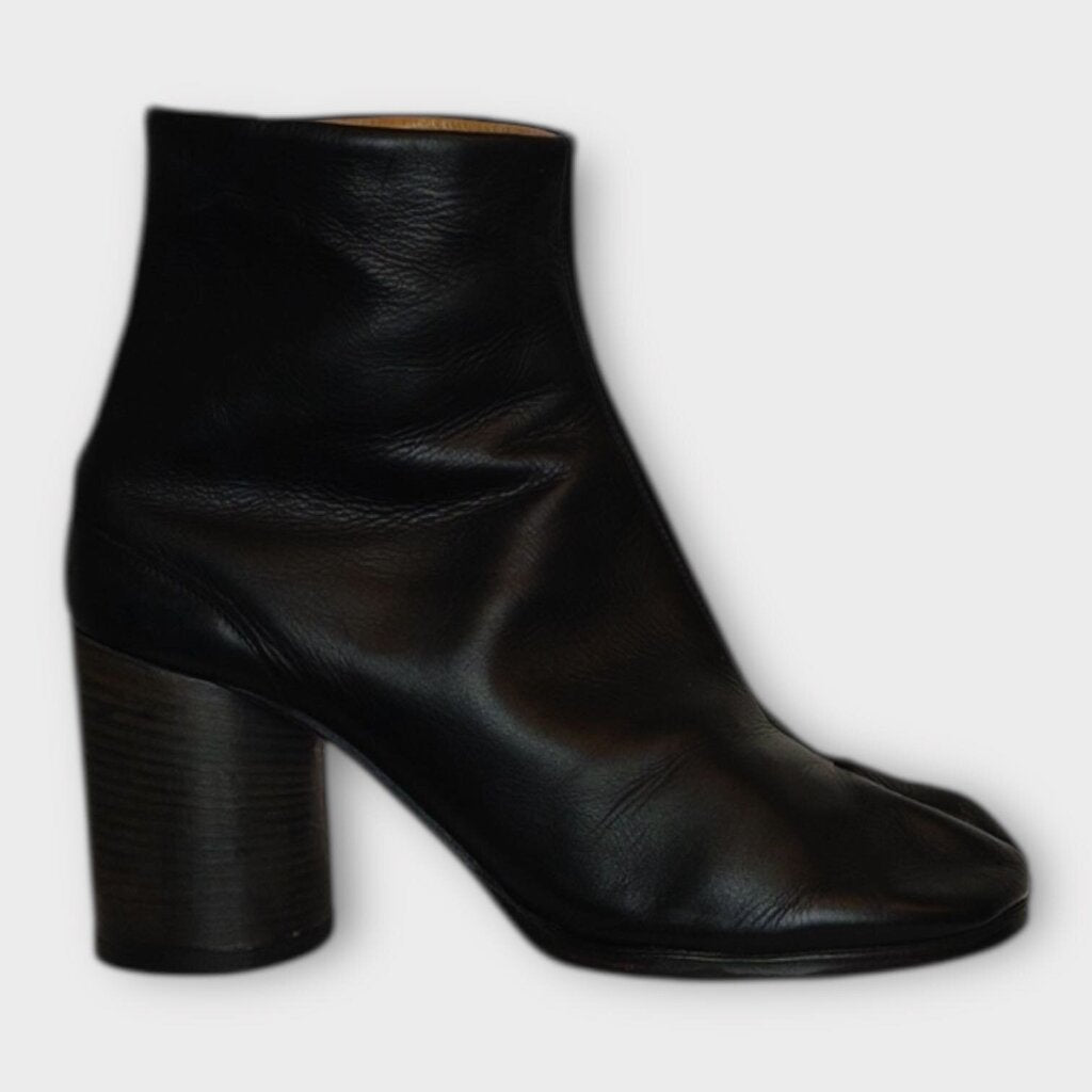 Black Leather Tabi Ankle Boots