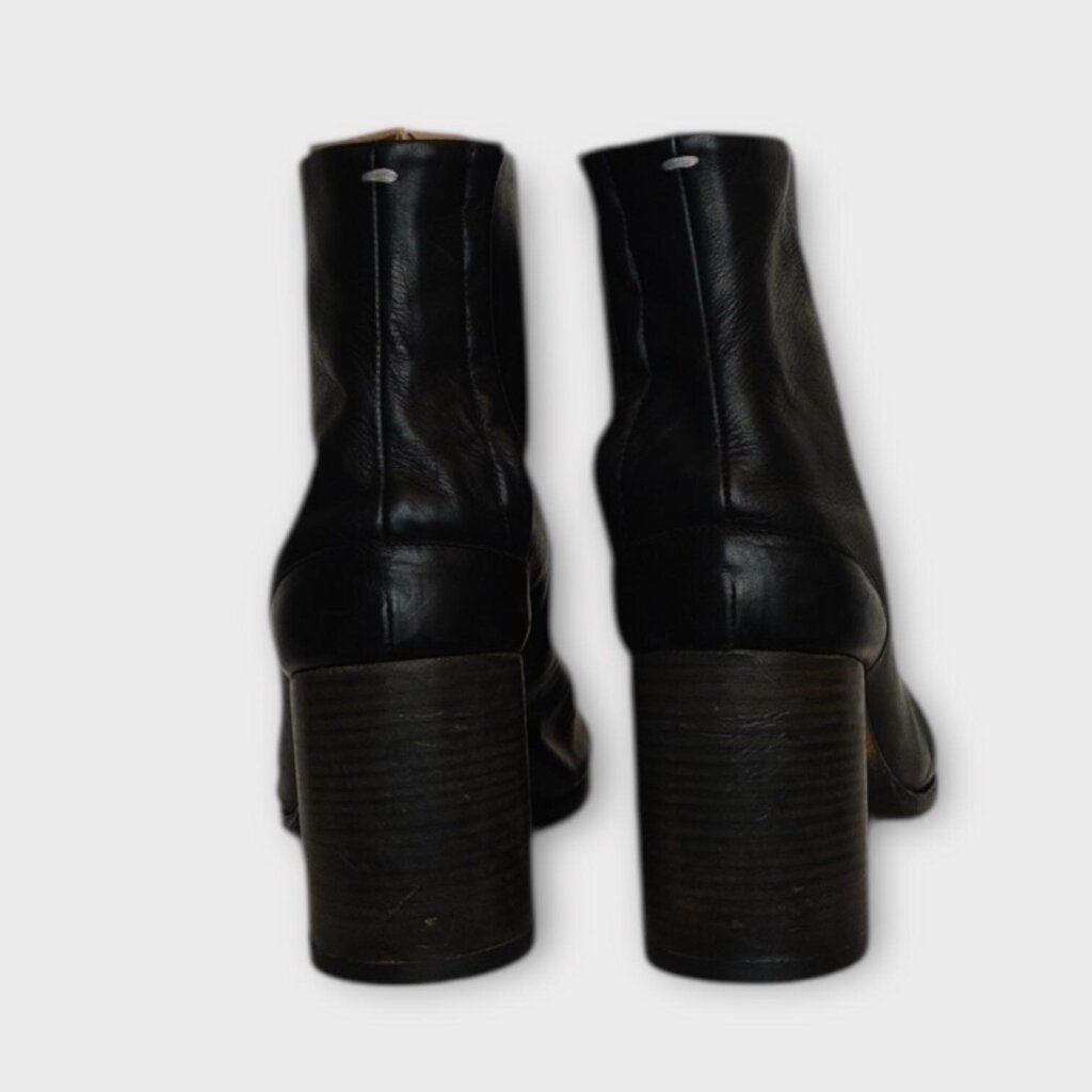 Black Leather Tabi Ankle Boots