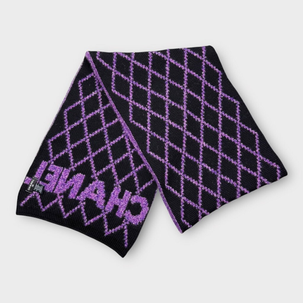 Purple Cashmere Diamond Print Logo Scarf