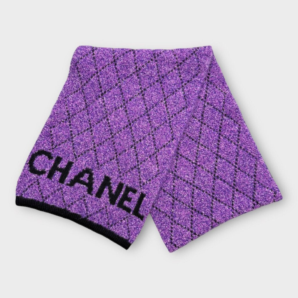 Purple Cashmere Diamond Print Logo Scarf