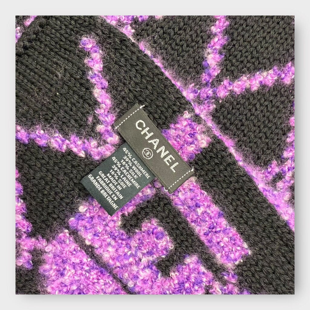Purple Cashmere Diamond Print Logo Scarf