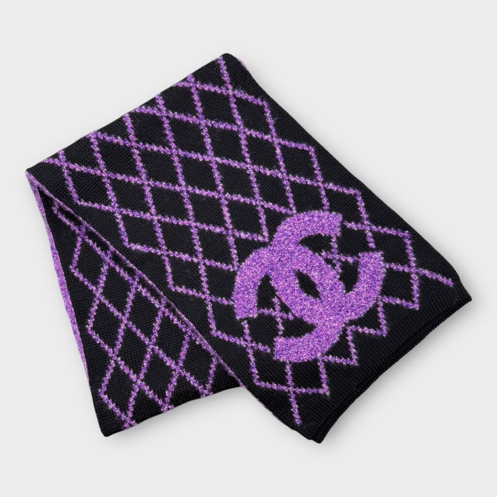 Purple Cashmere Diamond Print Logo Scarf