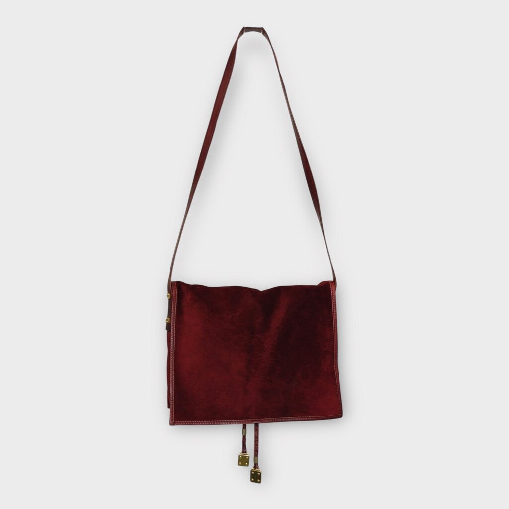 Red Suede Embossed Logo Flap Bag