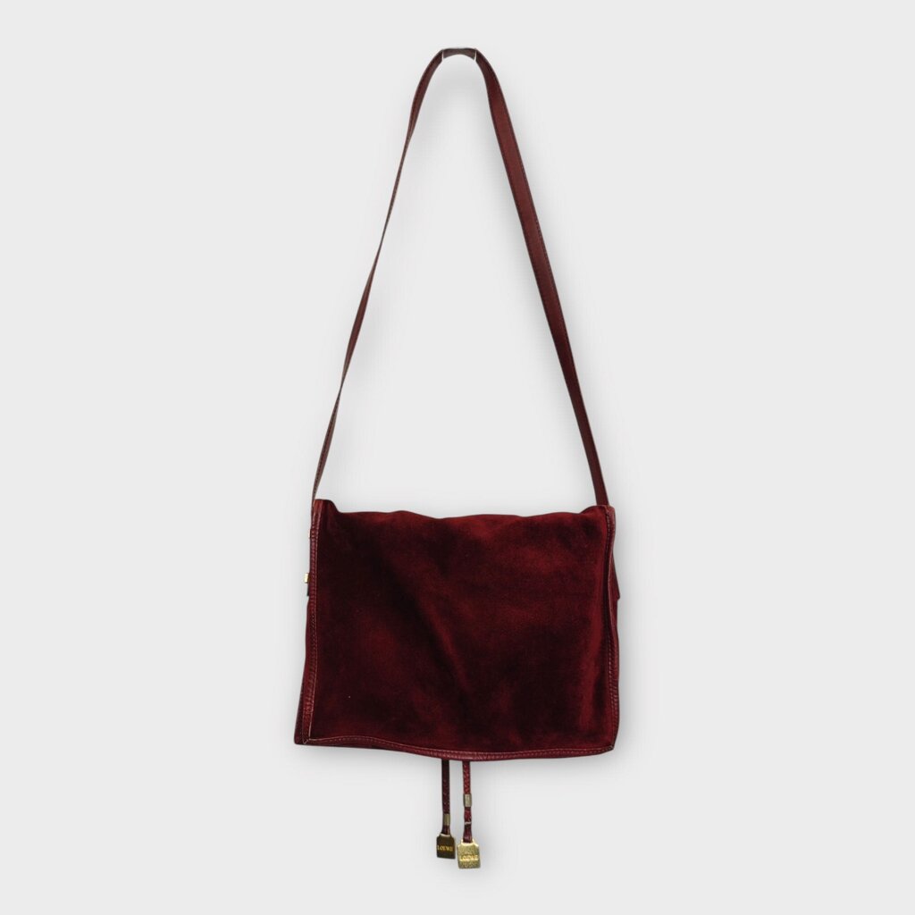 Red Suede Embossed Logo Flap Bag