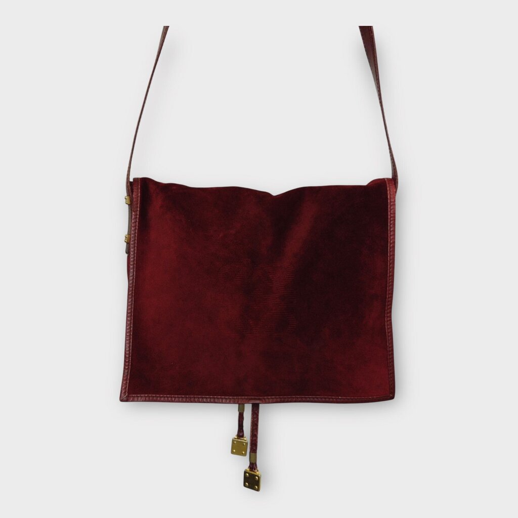 Red Suede Embossed Logo Flap Bag
