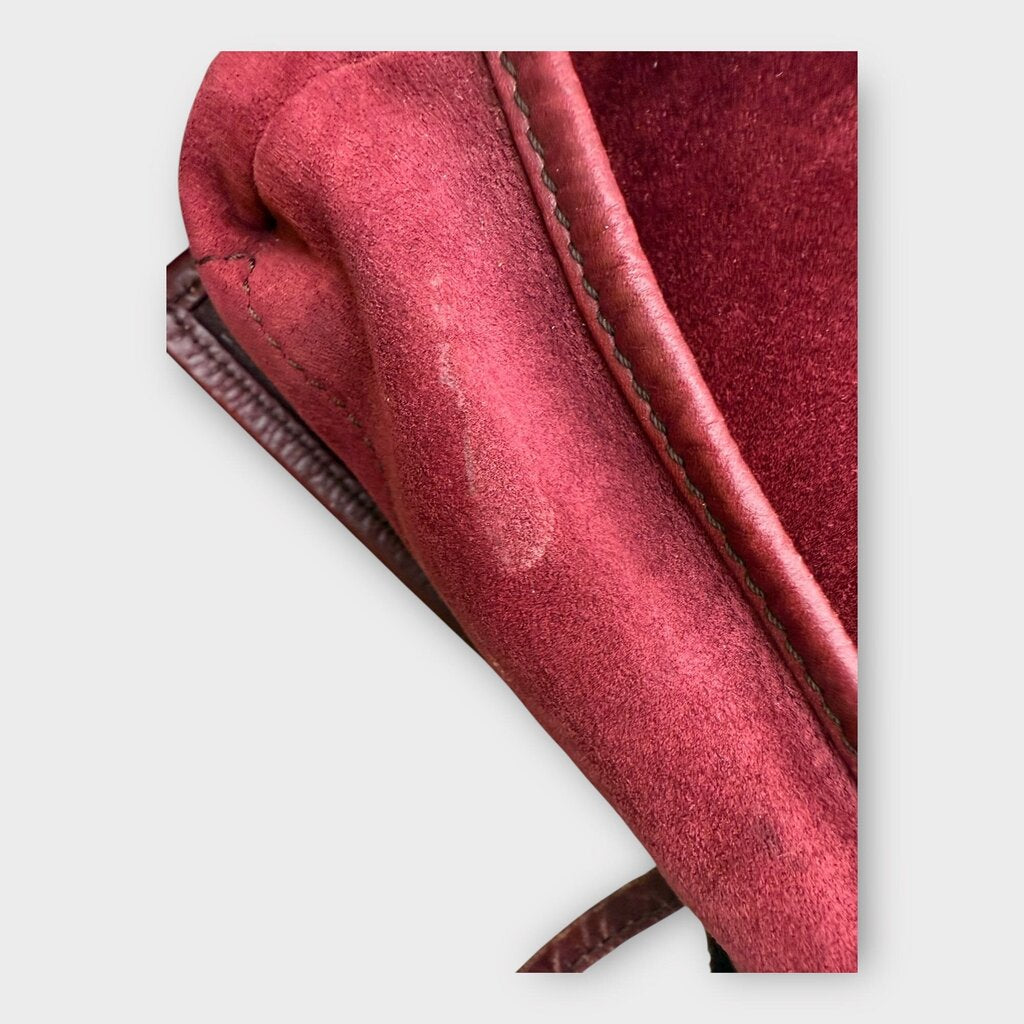 Red Suede Embossed Logo Flap Bag
