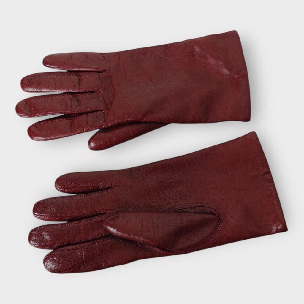Burgundy Leather Knit Lined Gloves