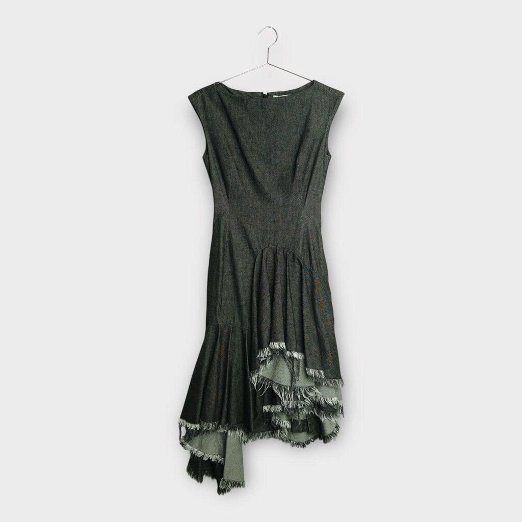 Black Raw Hem Denim Dress