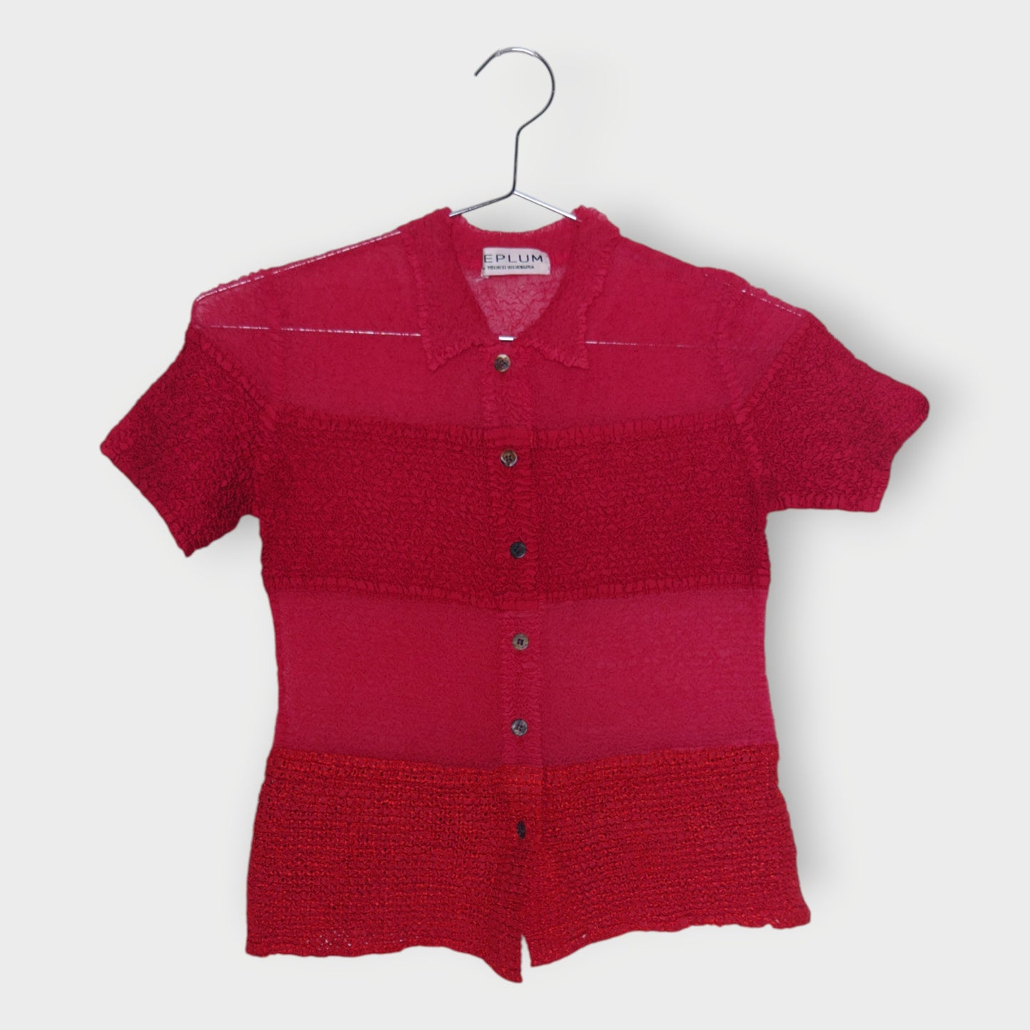 Crinkle Sheer Panel Button Up Top