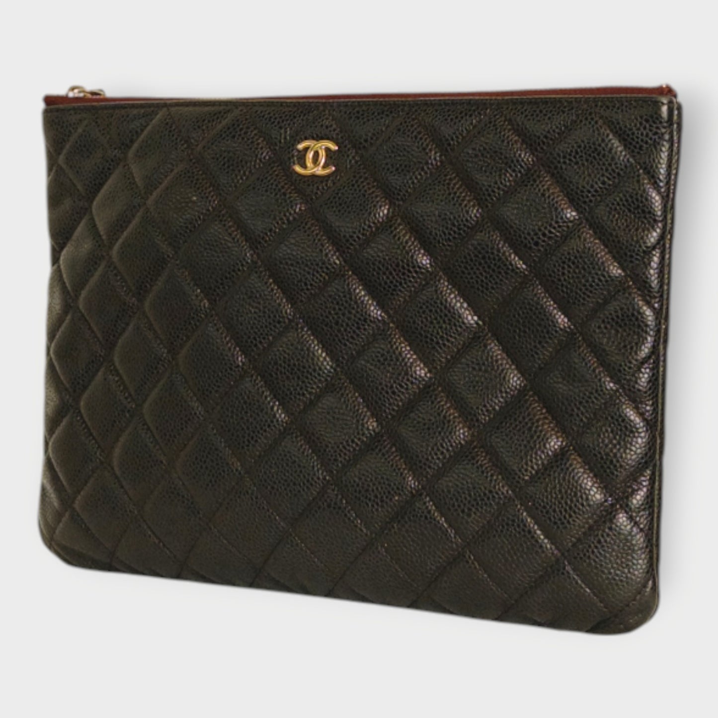 Caviar Leather Quilted O-Case Clutch