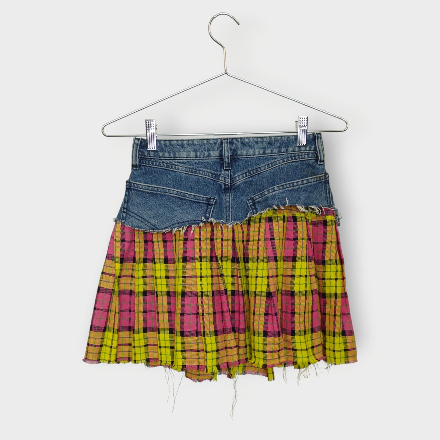 Denim & Check Mini Skirt