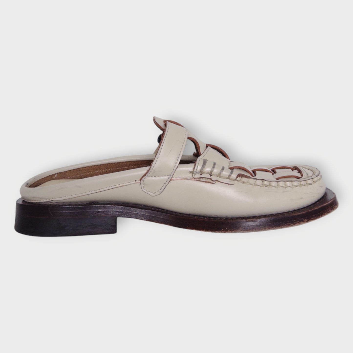 Leather Woven T-Bar Bonell Mules