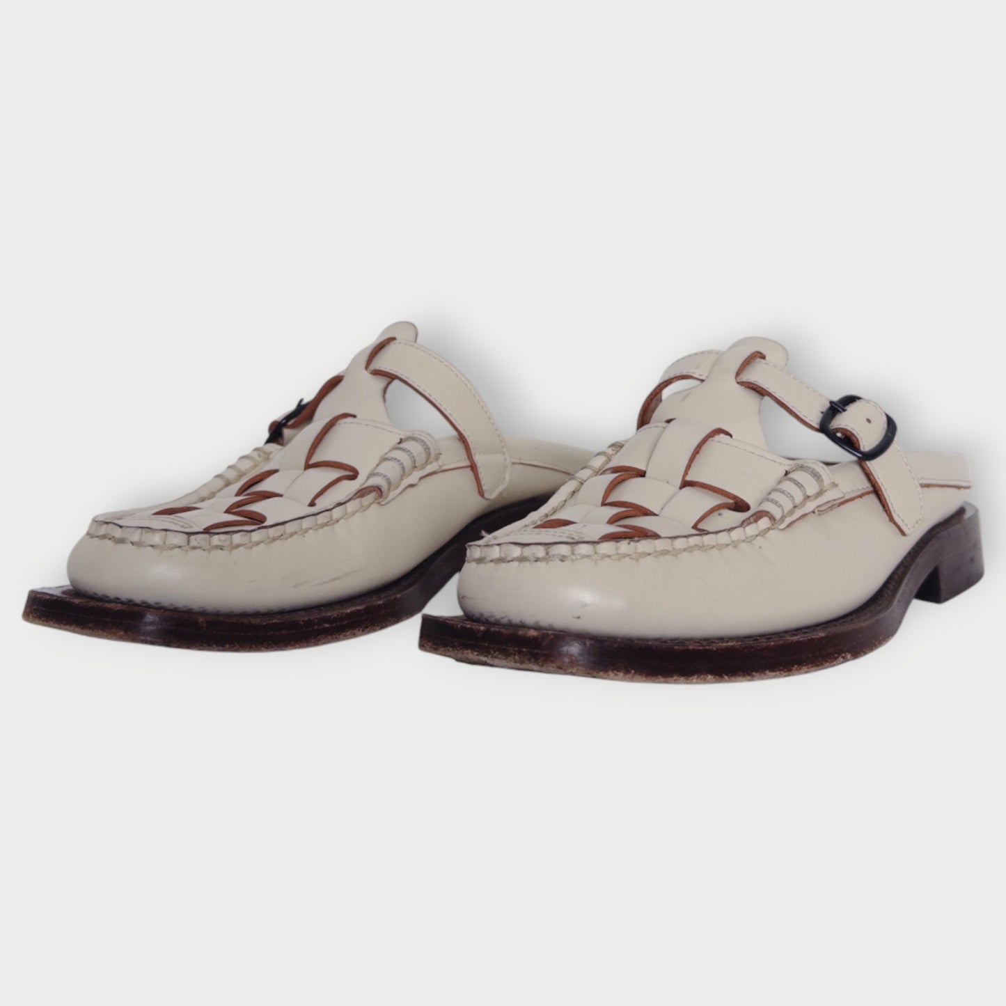 Leather Woven T-Bar Bonell Mules