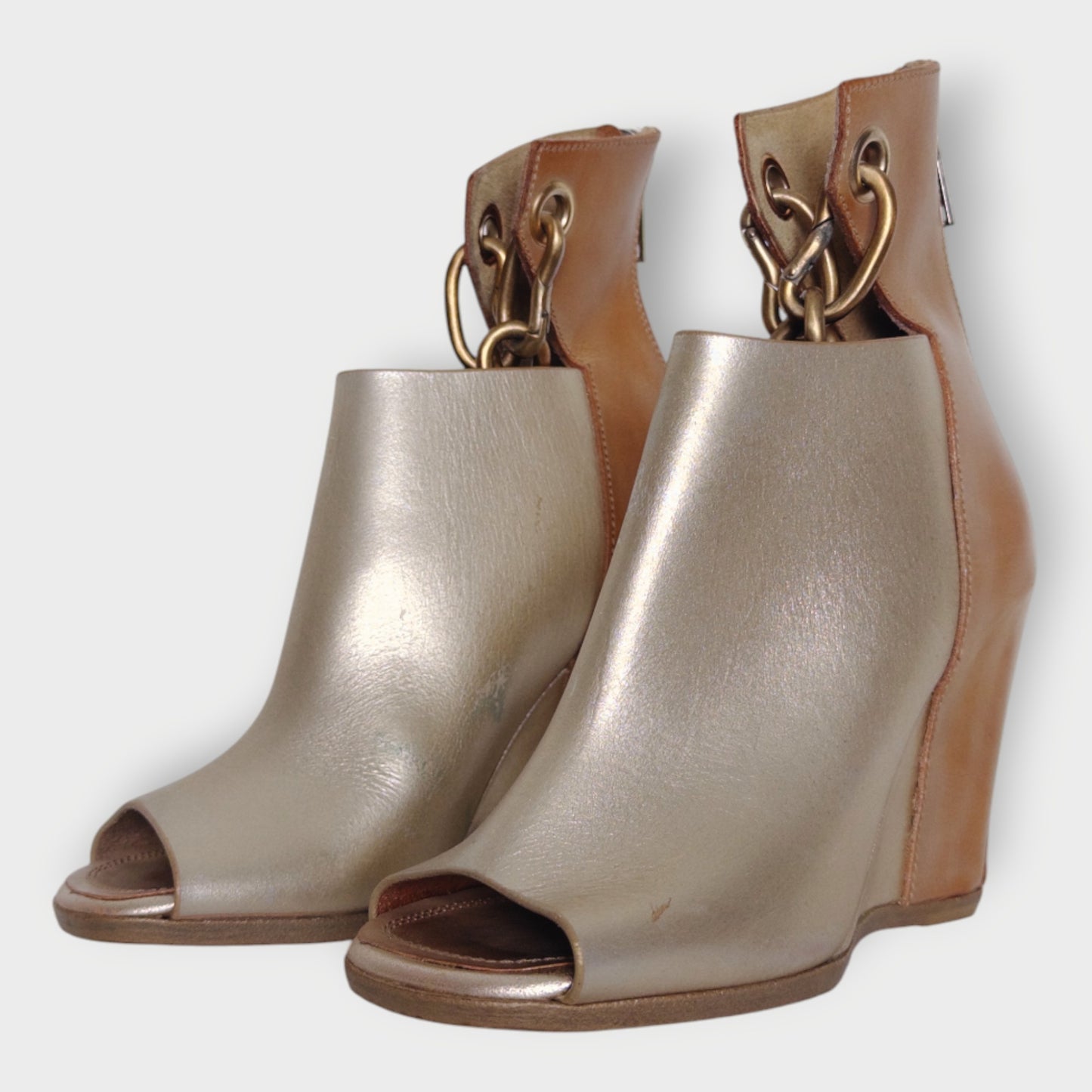 Peep Toe Chain Detail Wedge Heel