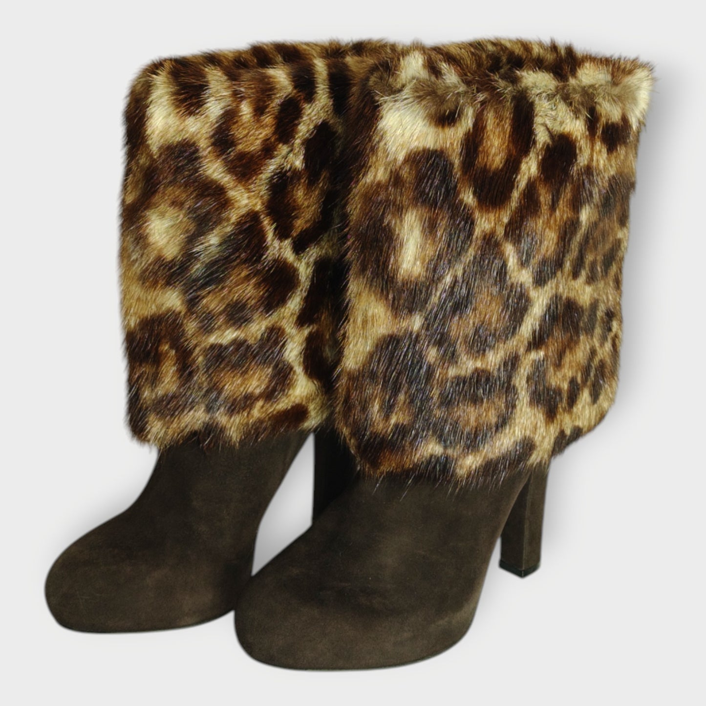 Leopard Fur Trim Boots