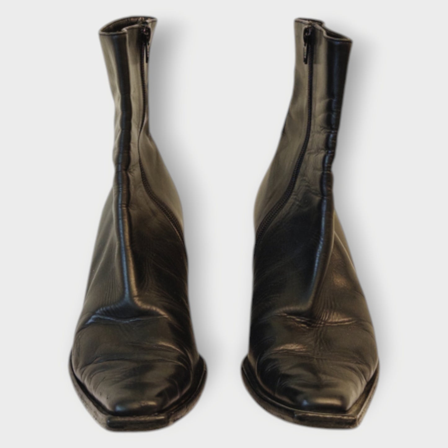 Leather Mid Calf Square Toe Boots