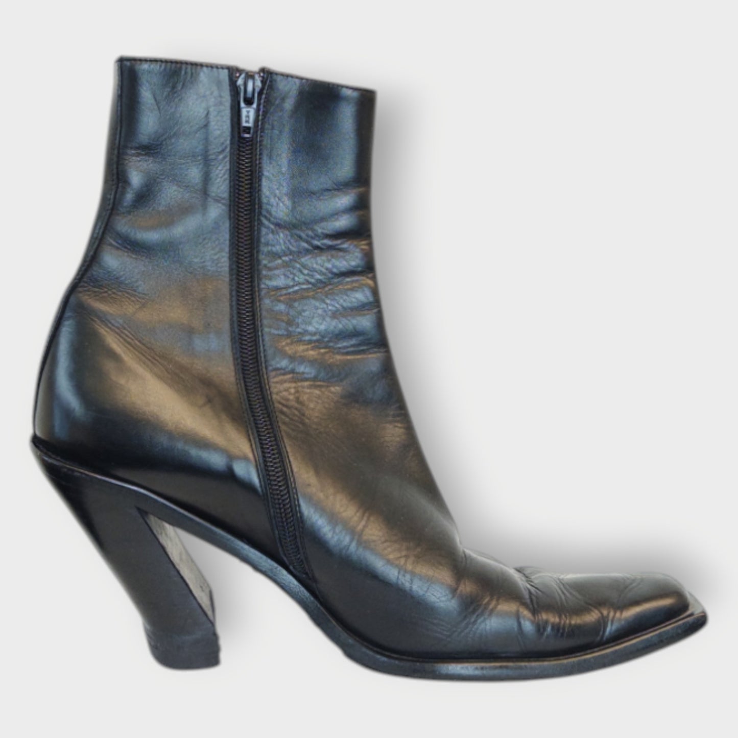 Leather Mid Calf Square Toe Boots
