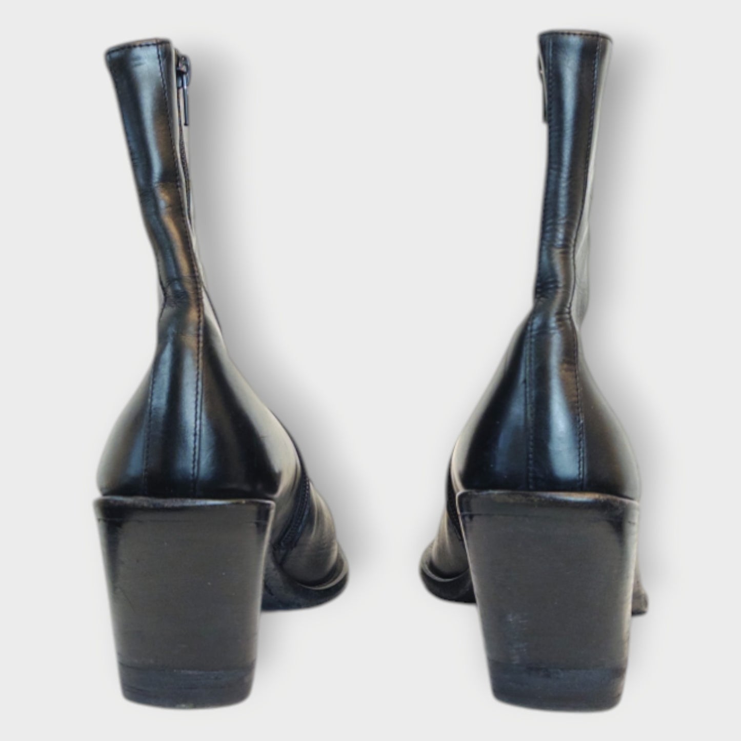 Leather Mid Calf Square Toe Boots