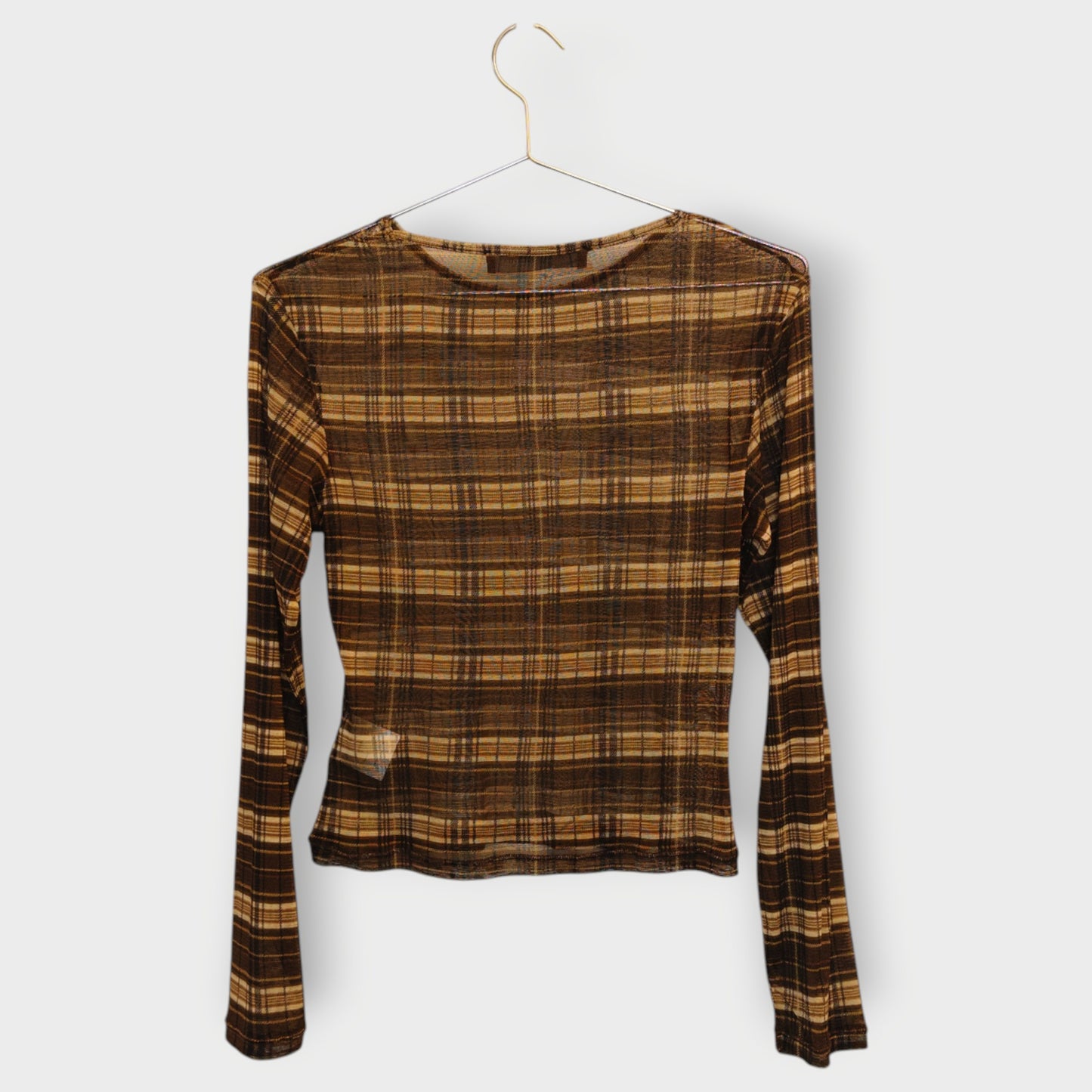 Silk Checkered Mesh Top