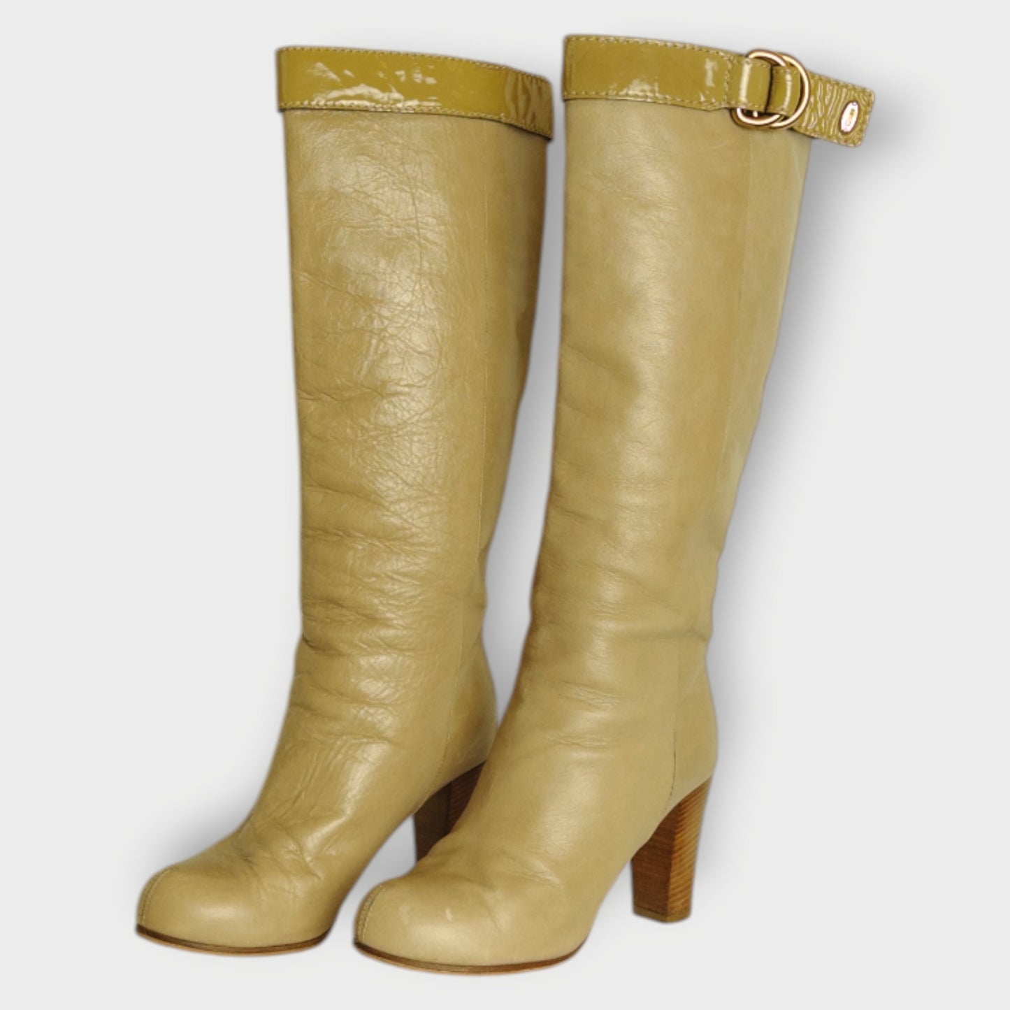 Leather Knee High Buckle Detail Boots