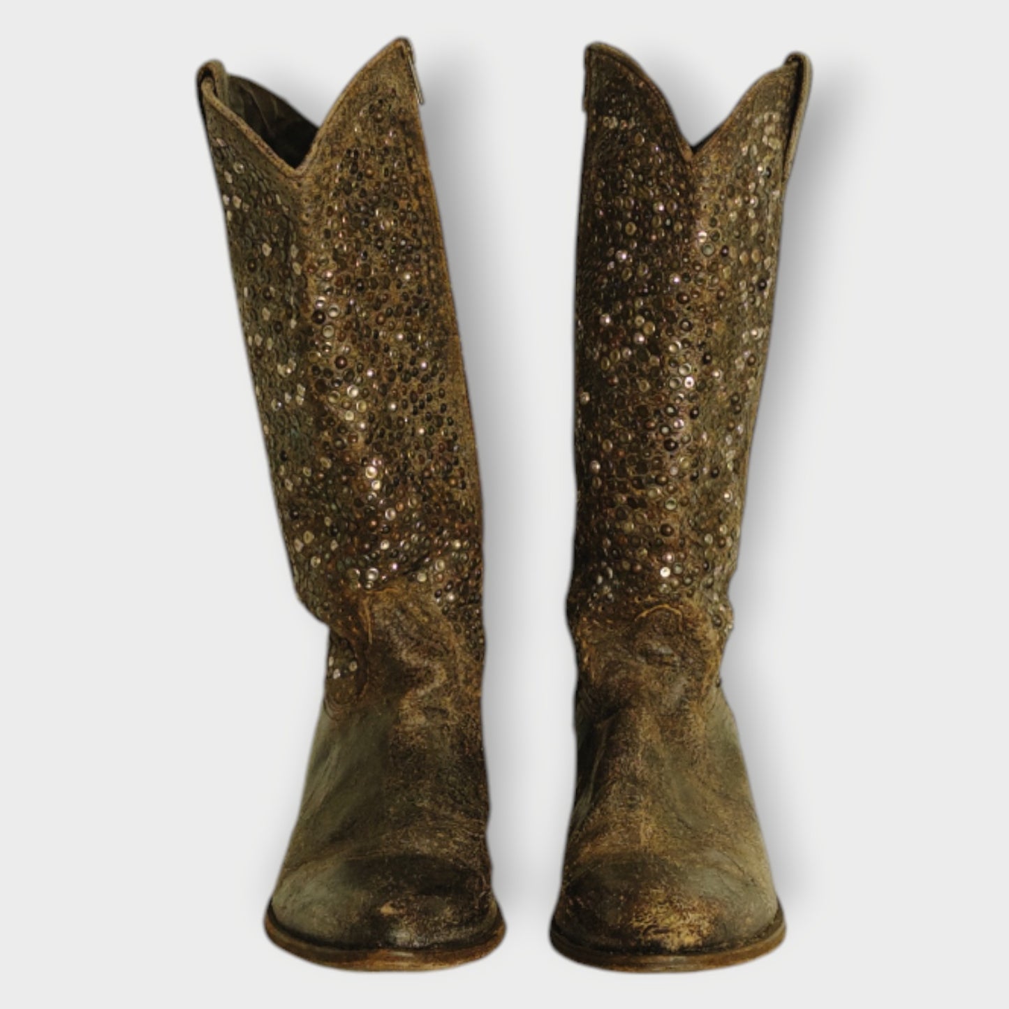 Cracked Leather & Stud Cowboy Boots