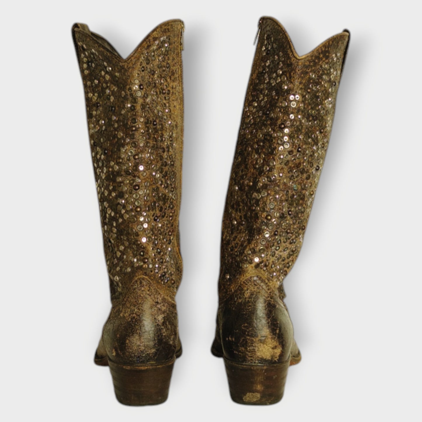 Cracked Leather & Stud Cowboy Boots