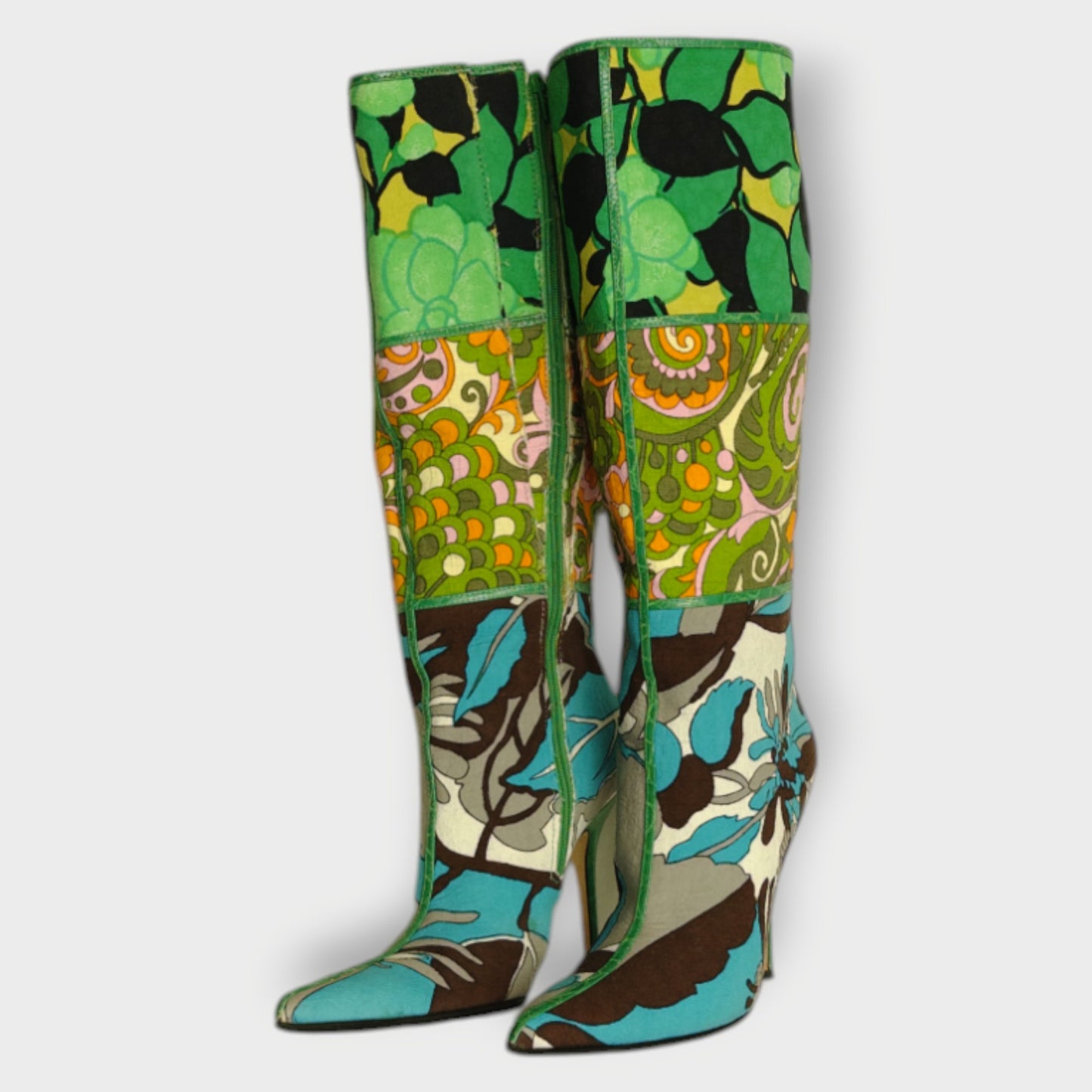 Floral Patchwork Heeled Boots