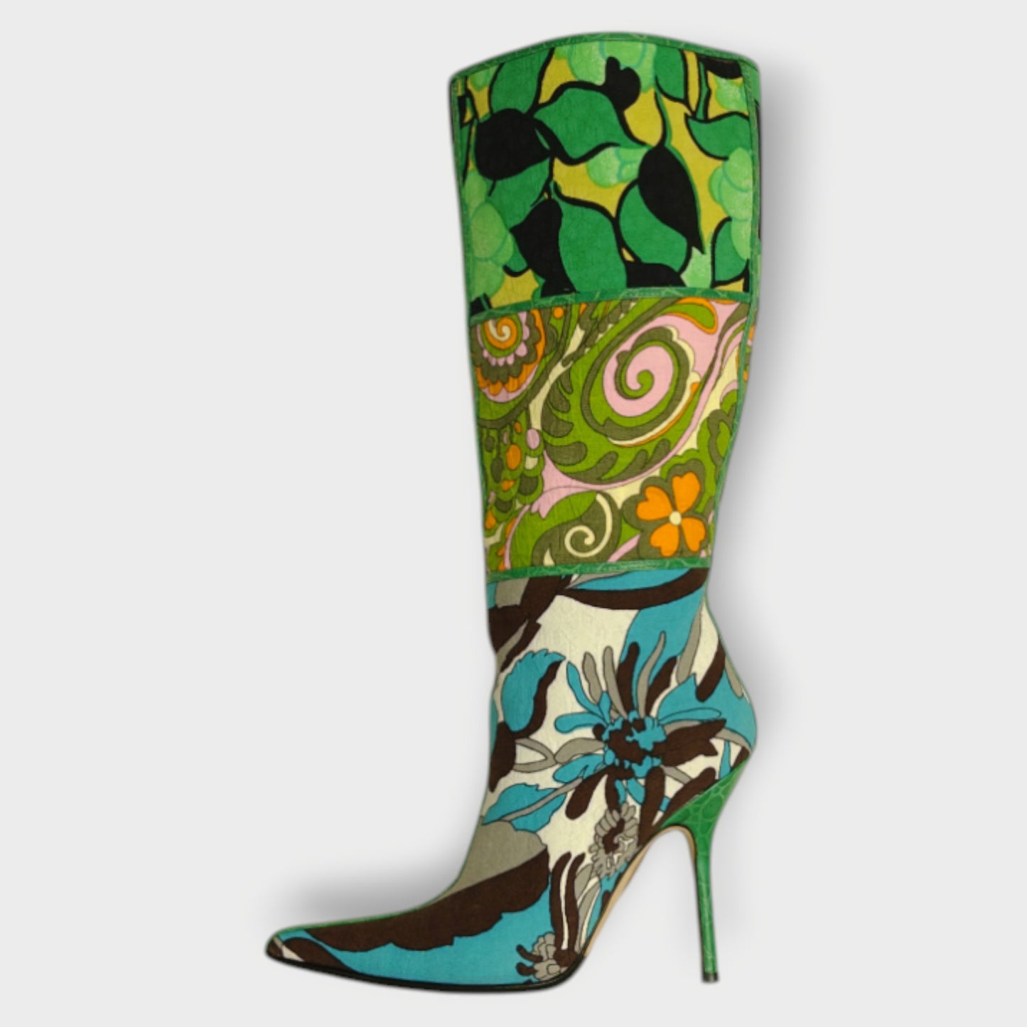 Floral Patchwork Heeled Boots