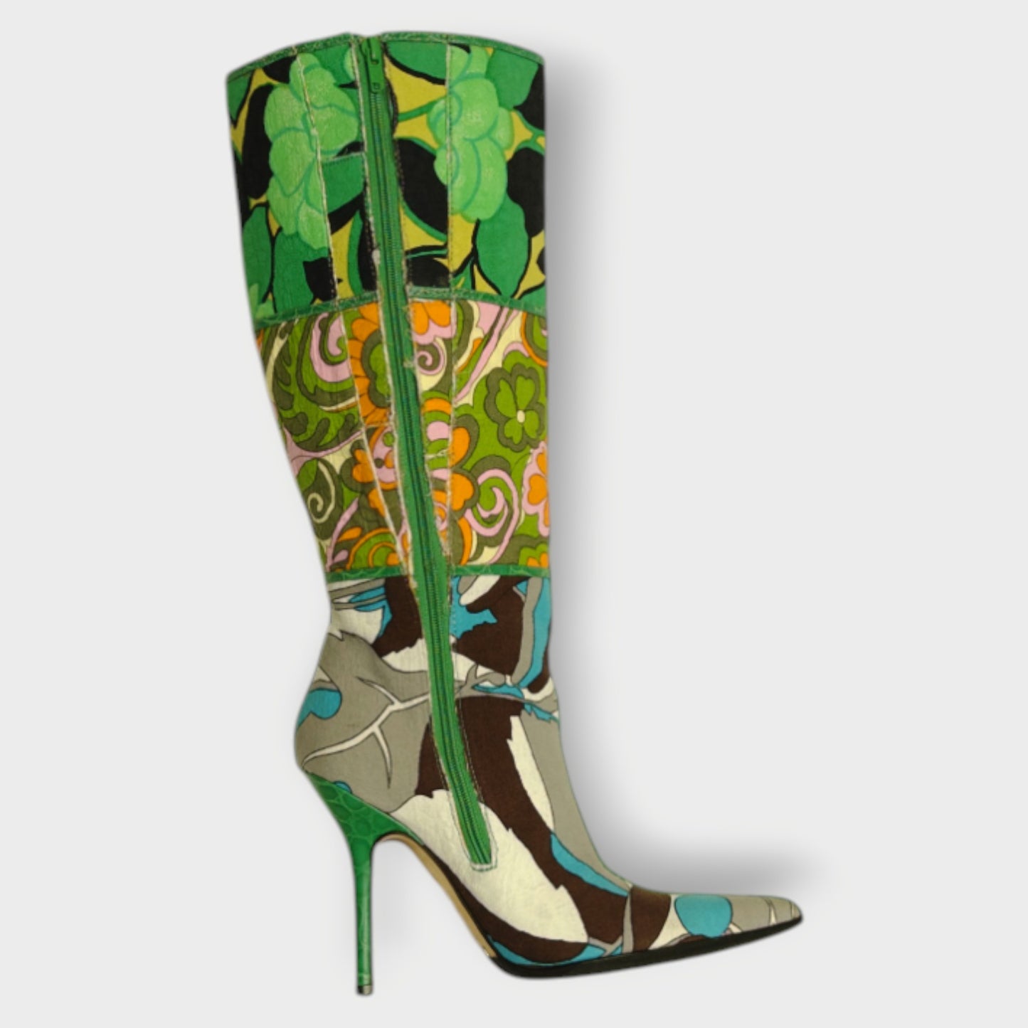 Floral Patchwork Heeled Boots